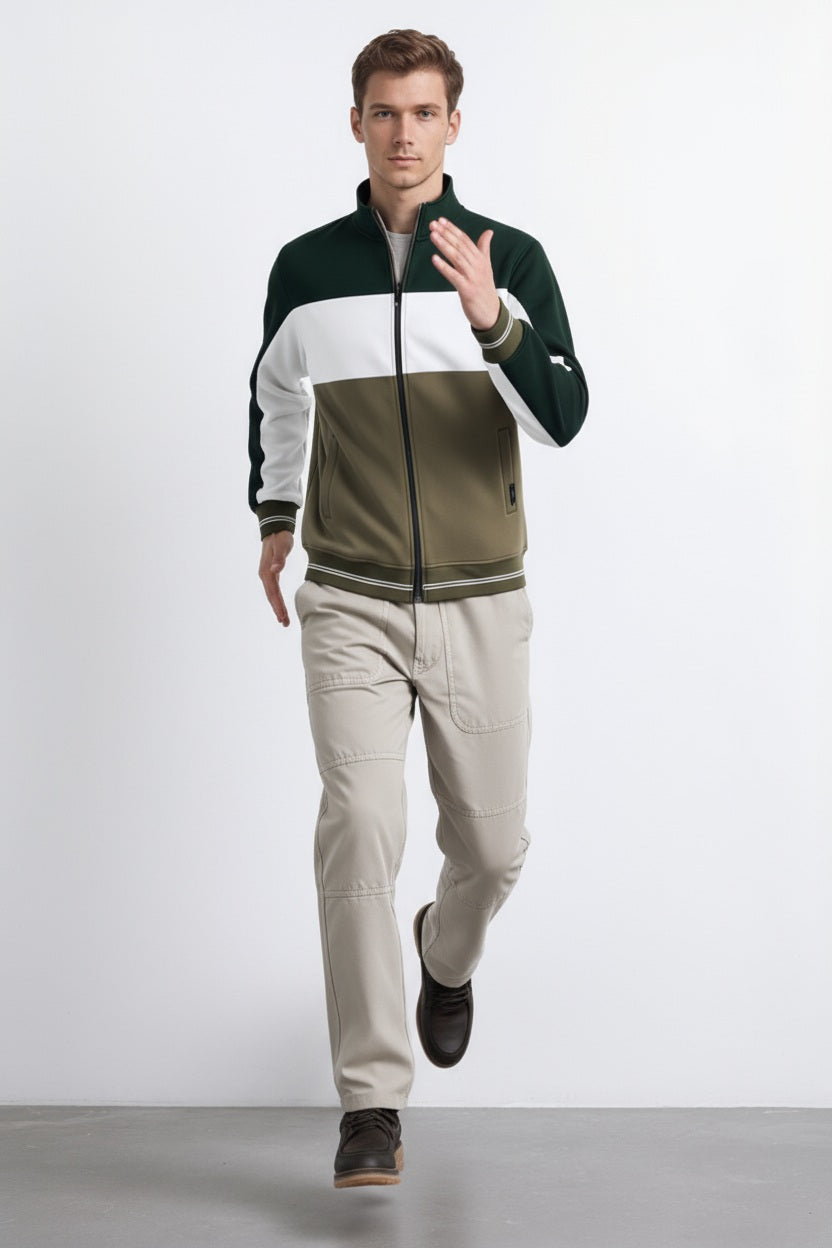 Octave Men Colourblocked Mandarin Neck Sweatshirt