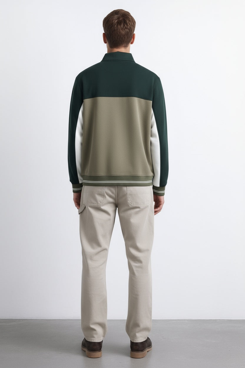 Octave Men Colourblocked Mandarin Neck Sweatshirt