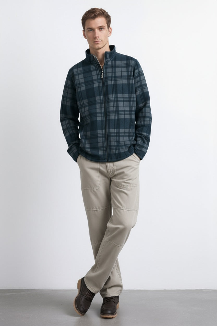 Octave Men Checked Mandrain Neck  Sweatshirt