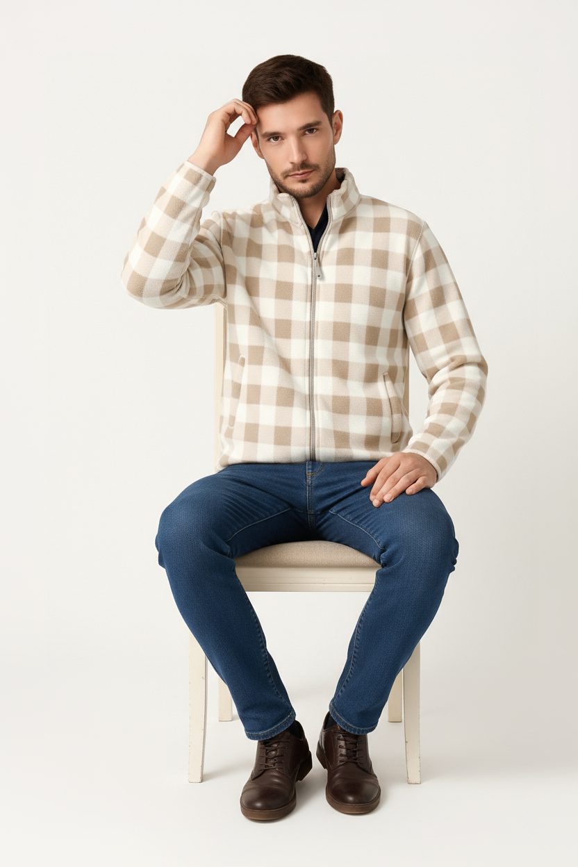 Octave Men Checked High Neck Sweatshirt