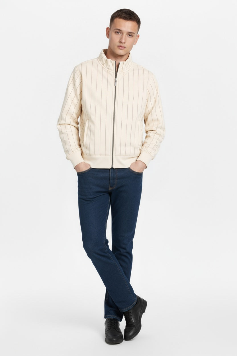 Octave Men Striped Mandrain Neck Sweatshirt