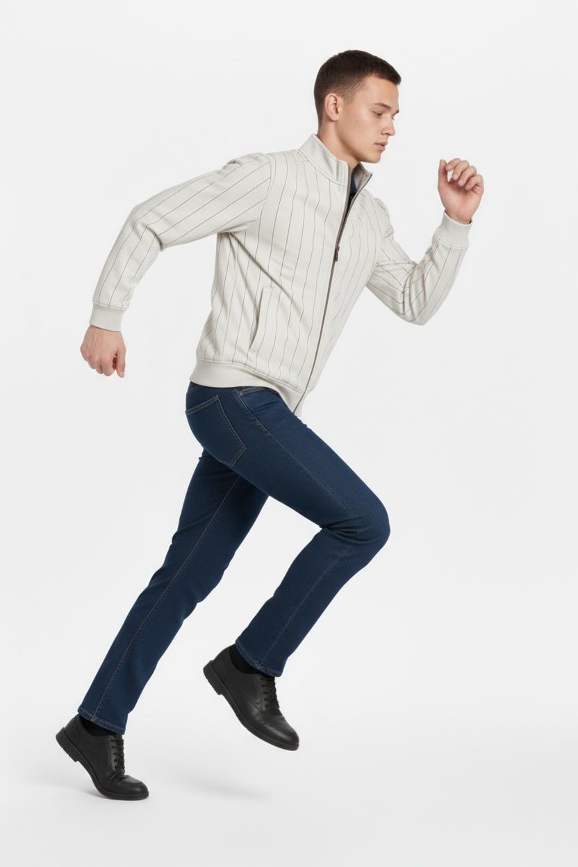 Octave Men Silver Striped Mandrain Neck Sweatshirt