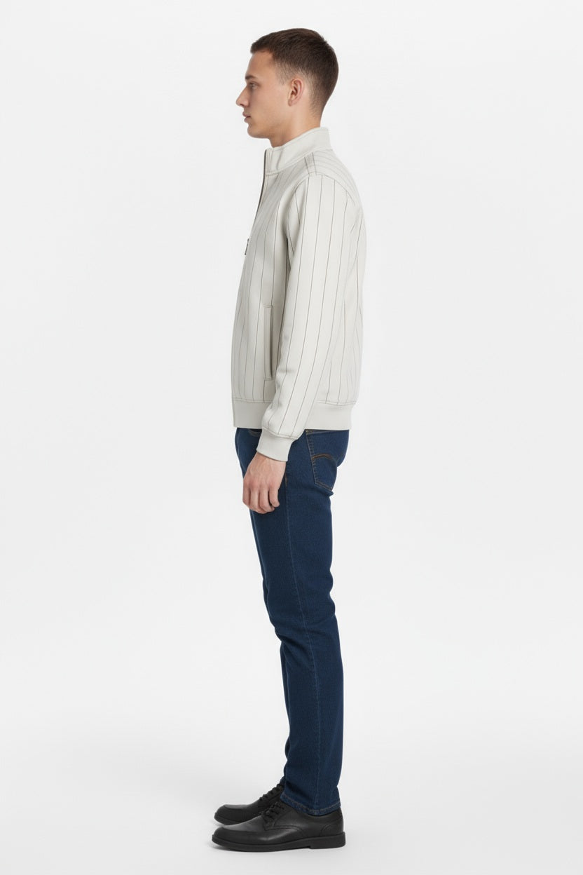 Octave Men Silver Striped Mandrain Neck Sweatshirt