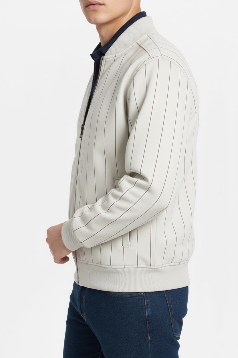 Octave Men Silver Striped Mandrain Neck Sweatshirt