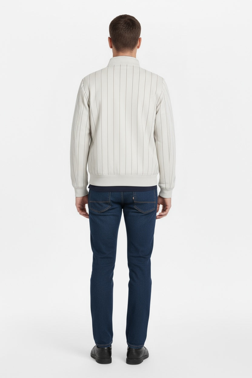Octave Men Silver Striped Mandrain Neck Sweatshirt