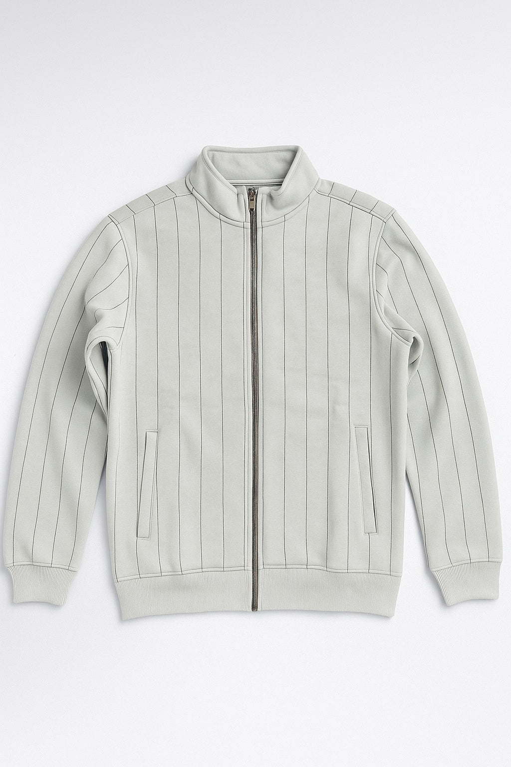 Octave Men Silver Striped Mandrain Neck Sweatshirt