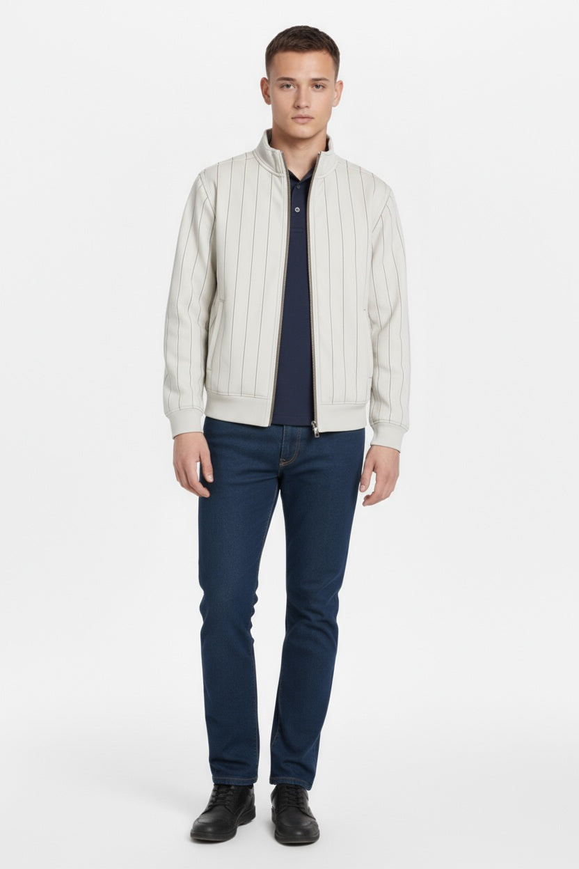 Octave Men Silver Striped Mandrain Neck Sweatshirt