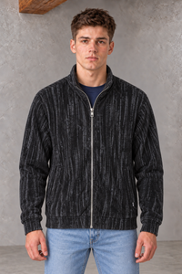 Men's Black Polar Texture Zip-Up Sweatshirt | Ultra Warm Knitted Winter Pullover