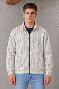 Men's Off-White Polar Texture Zip-Up Sweatshirt | Ultra Warm Knitted Winter Pullover