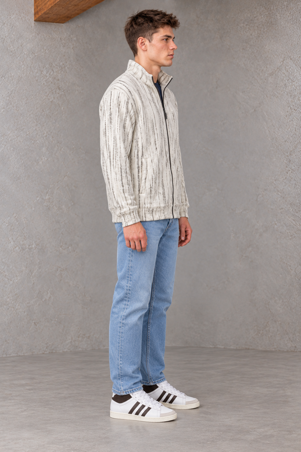 Men's Off-White Polar Texture Zip-Up Sweatshirt | Ultra Warm Knitted Winter Pullover
