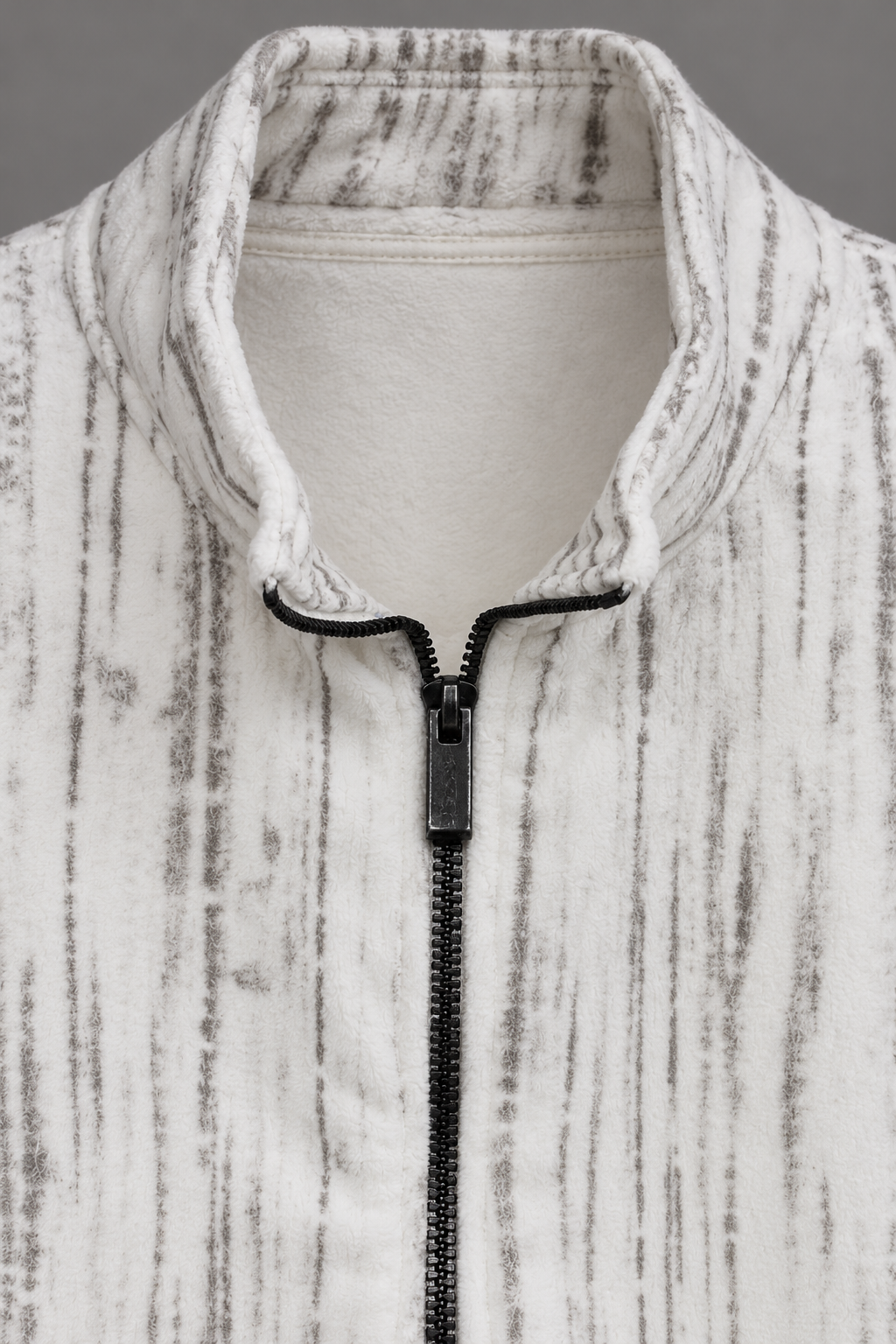Men's Off-White Polar Texture Zip-Up Sweatshirt | Ultra Warm Knitted Winter Pullover