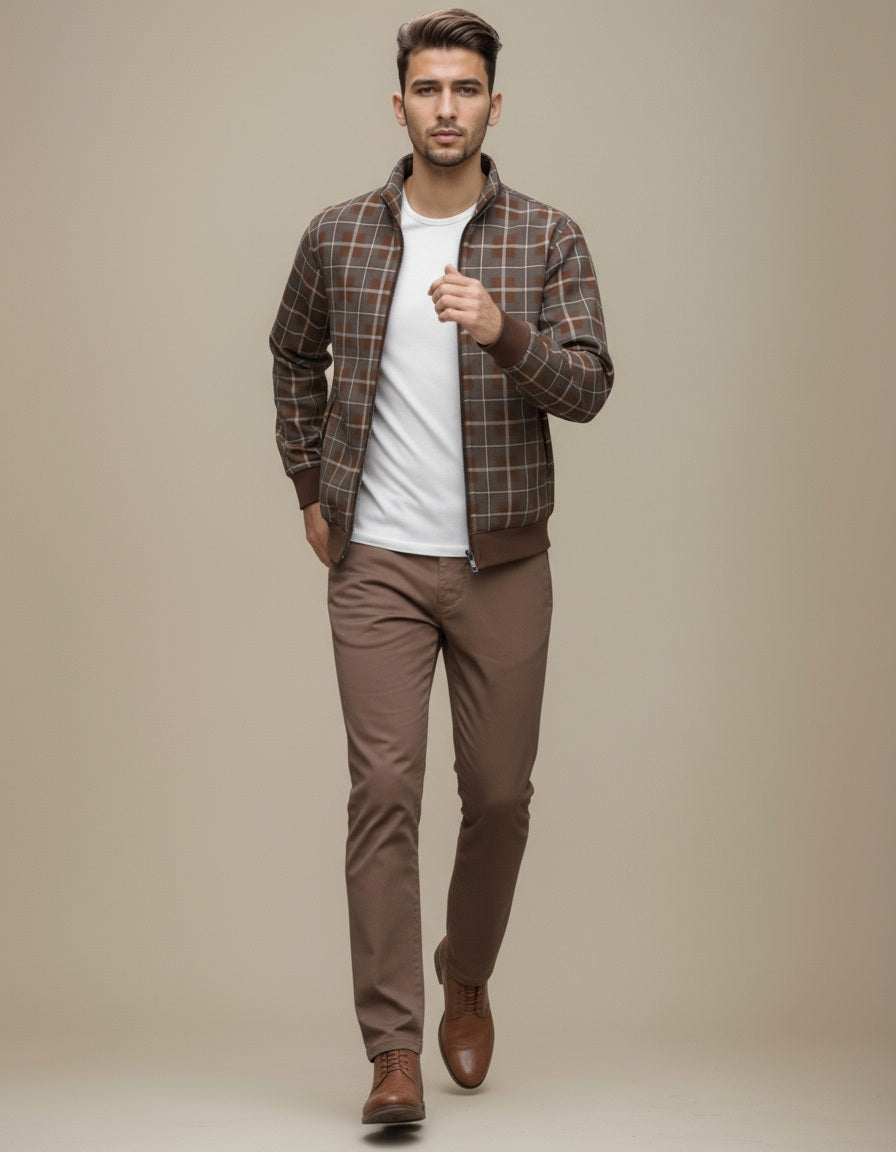 Octave Men Checked Mandrain Neck  Sweatshirt