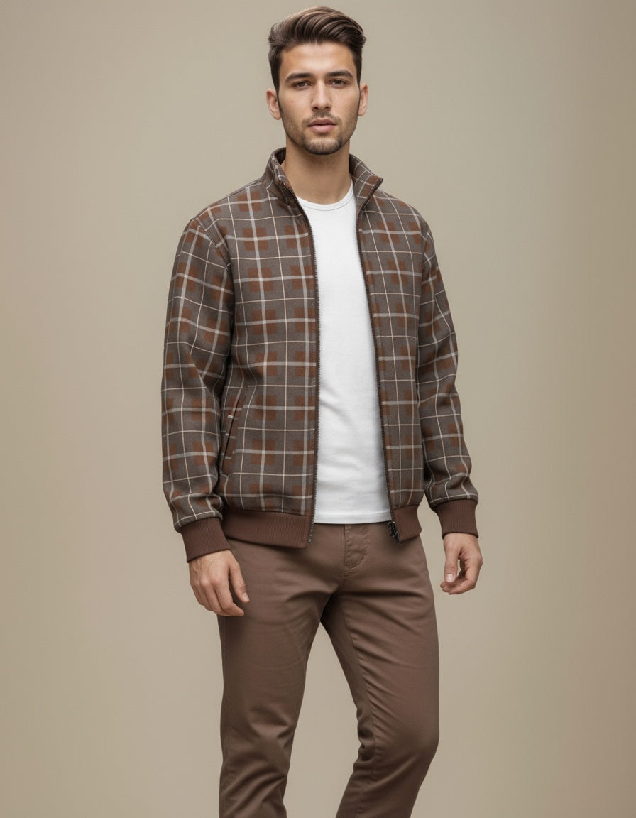 Octave Men Checked Mandrain Neck  Sweatshirt