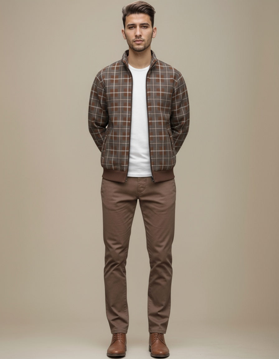 Octave Men Checked Mandrain Neck  Sweatshirt