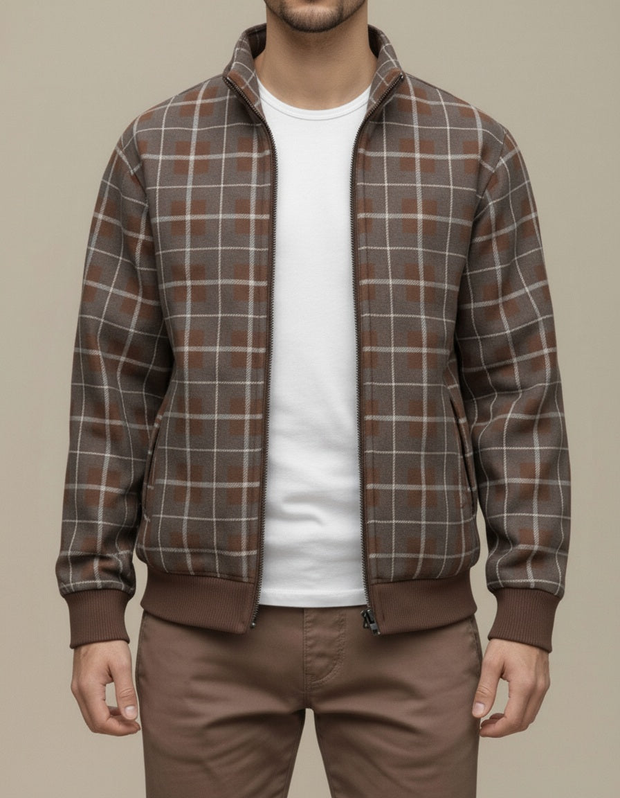 Octave Men Checked Mandrain Neck  Sweatshirt