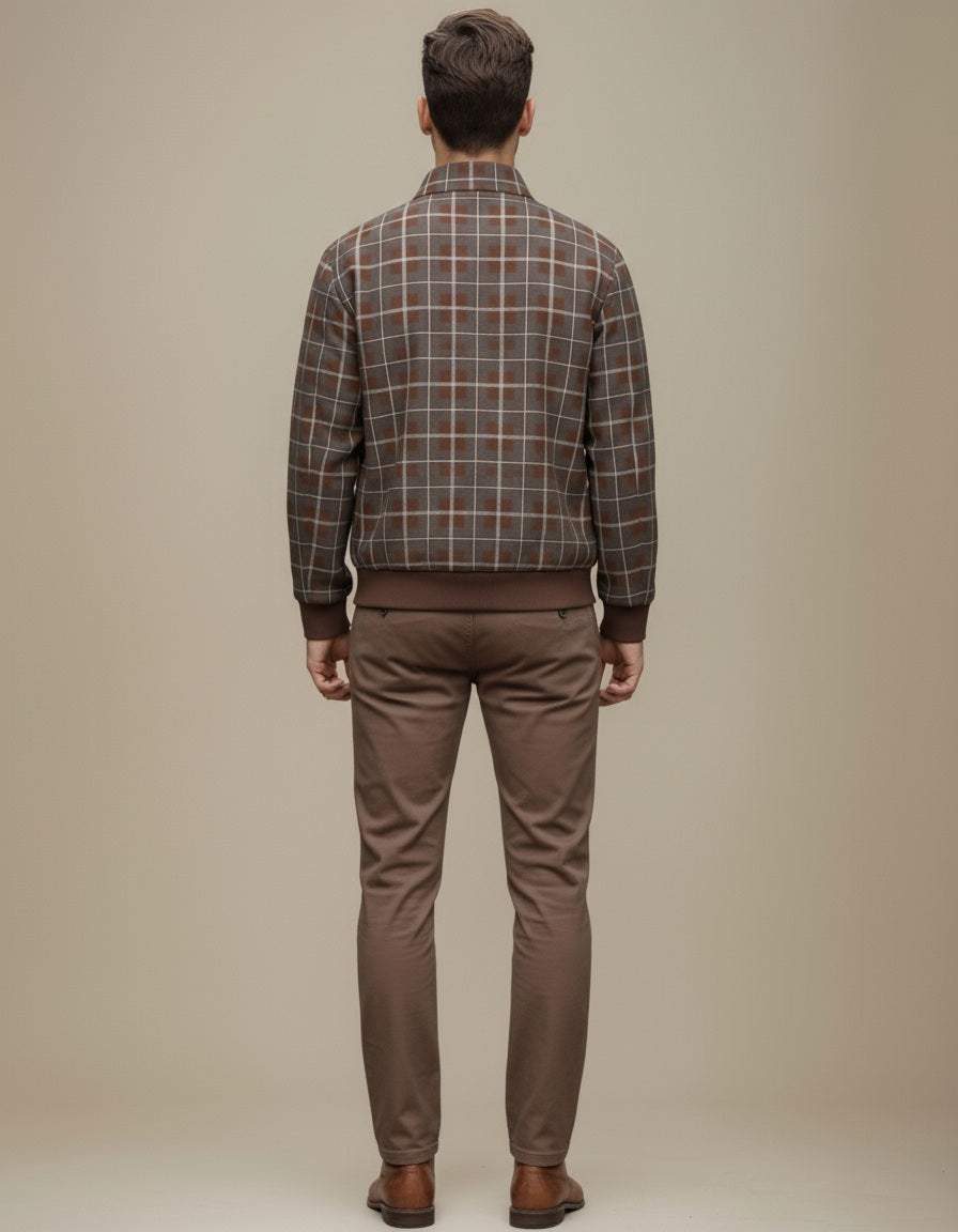 Octave Men Checked Mandrain Neck  Sweatshirt