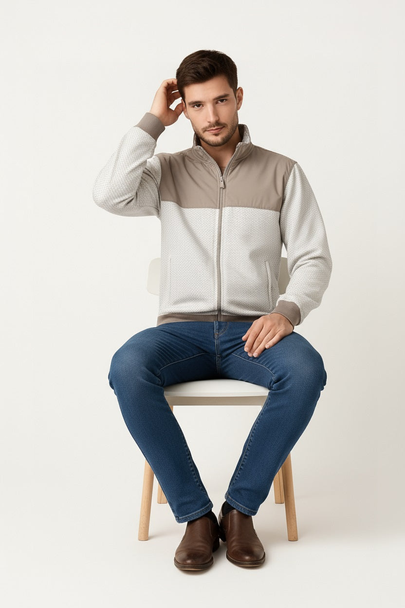 Octave Men Self Design Mandarin Collar Long Sleeves Sweatshirt