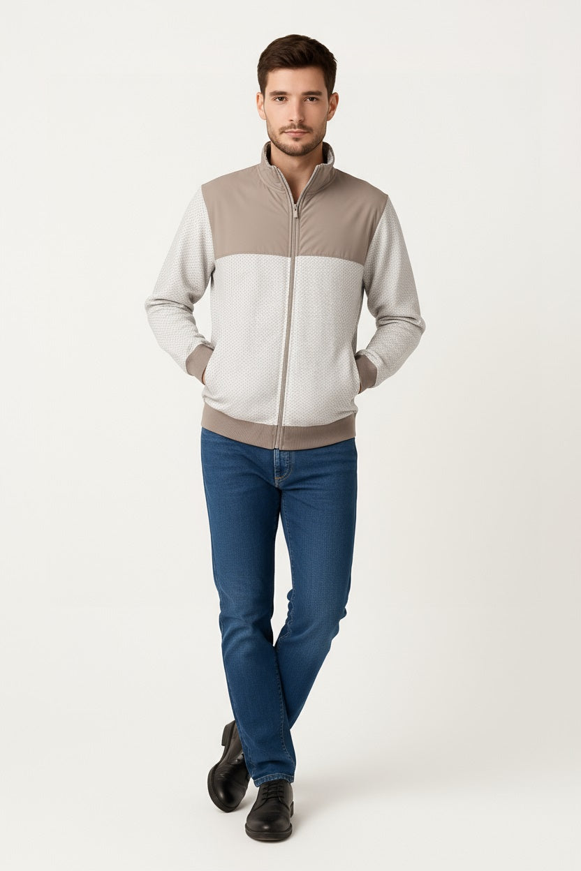 Octave Men Self Design Mandarin Collar Long Sleeves Sweatshirt