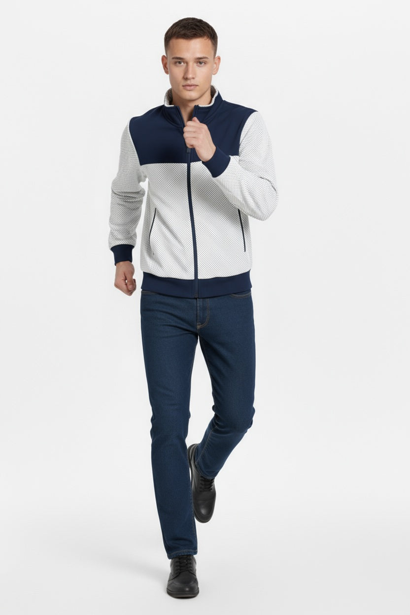 Octave Men Colourblocked Mandarin Neck Sweatshirt