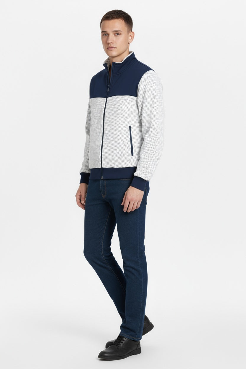Octave Men Colourblocked Mandarin Neck Sweatshirt