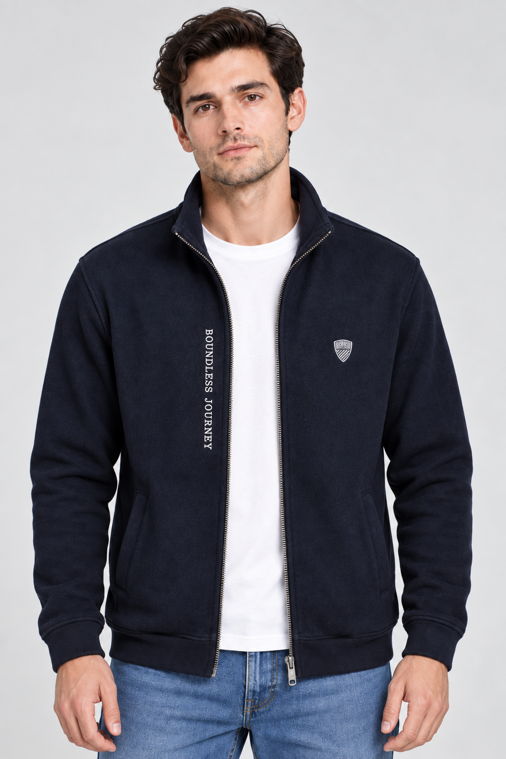 Men’s Regular Fit German Velvet Full-Zip Sweatshirt – Navy