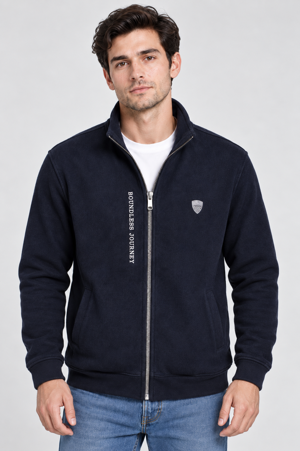 Men’s Regular Fit German Velvet Full-Zip Sweatshirt – Navy