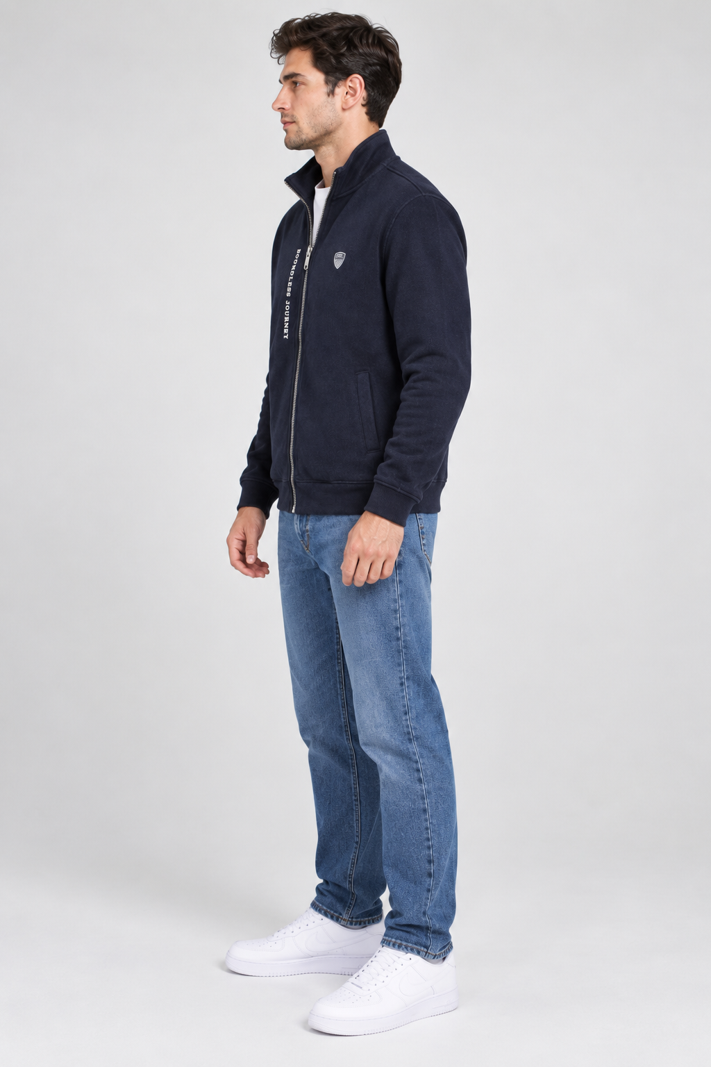 Men’s Regular Fit German Velvet Full-Zip Sweatshirt – Navy