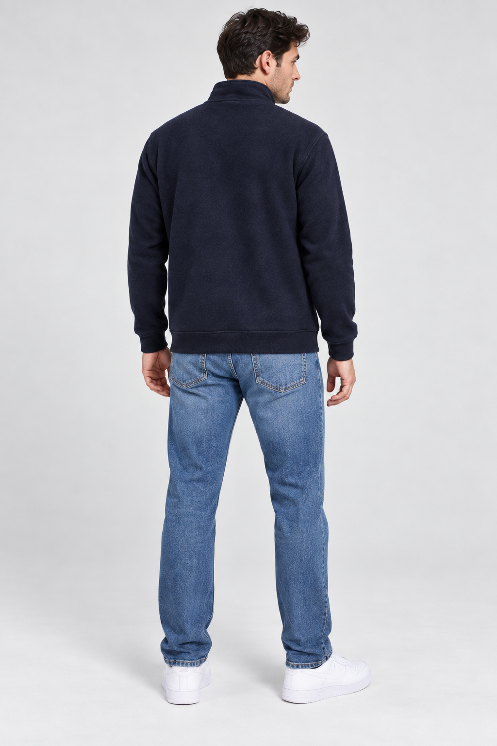 Men’s Regular Fit German Velvet Full-Zip Sweatshirt – Navy