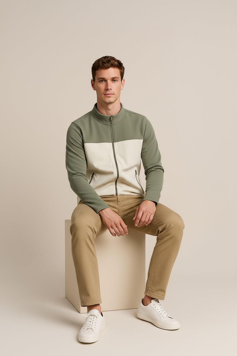 Octave Men Colourblocked Mandarin Neck Sweatshirt