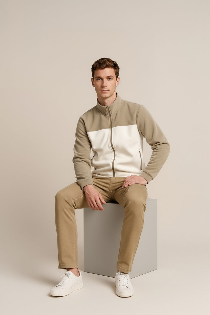Octave Men Colourblocked Mandarin Neck Sweatshirt