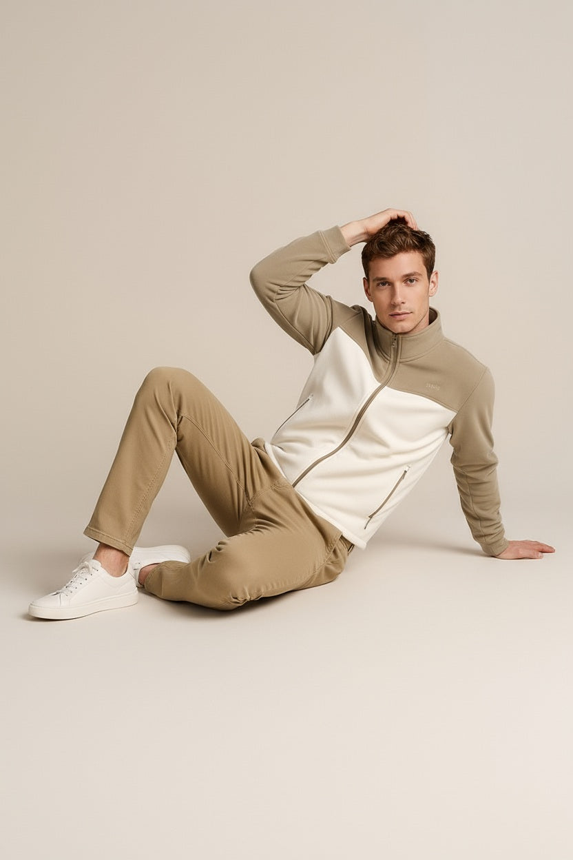 Octave Men Colourblocked Mandarin Neck Sweatshirt