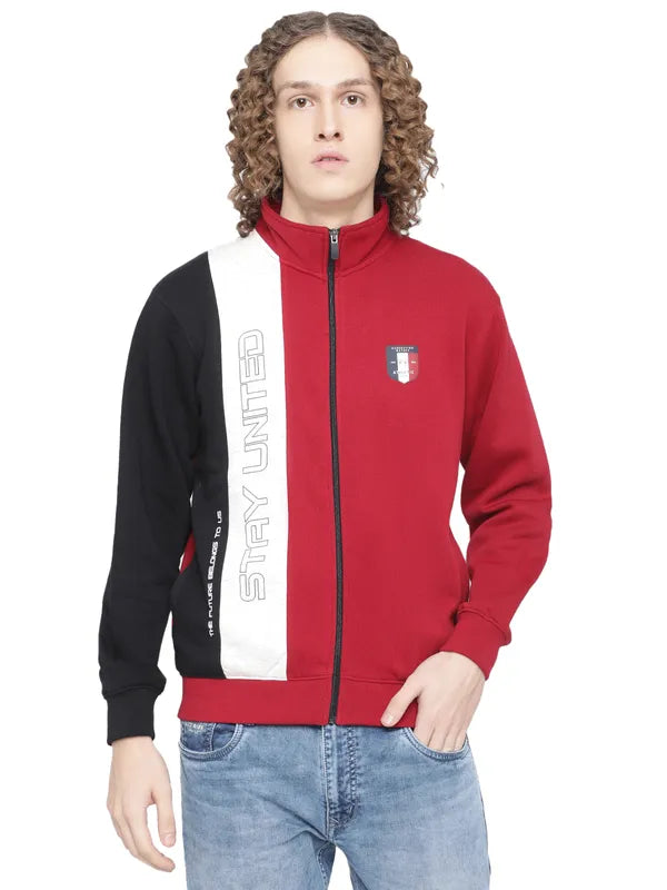 Octave Men Red Colourblocked Fleece Sweatshirt