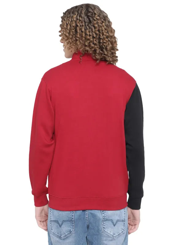 Octave Men Red Colourblocked Fleece Sweatshirt