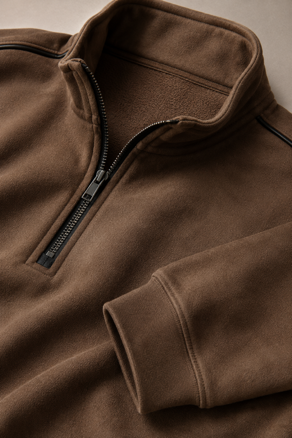 Men’s Espresso Knitted Suede Half-Zip Sweatshirt – Regular Fit Full Sleeve Winter Pullover