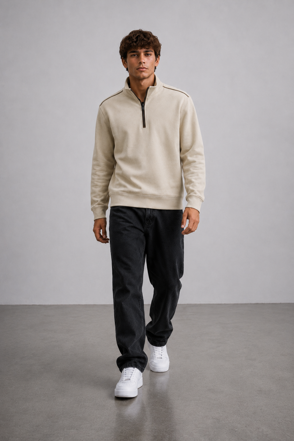 Men’s Onyx Knitted Suede Half-Zip Sweatshirt – Regular Fit Full Sleeve Winter Pullover
