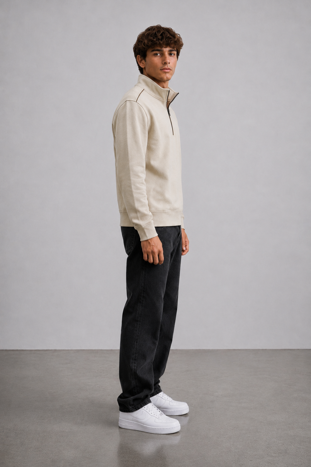Men’s Onyx Knitted Suede Half-Zip Sweatshirt – Regular Fit Full Sleeve Winter Pullover