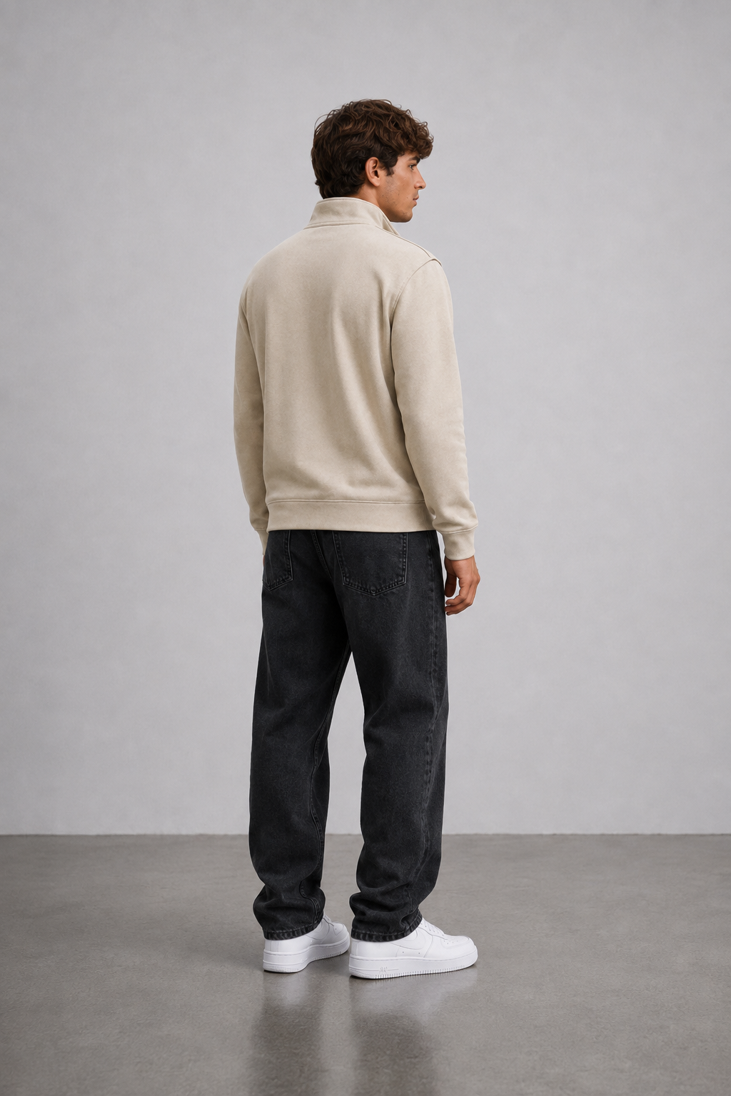 Men’s Onyx Knitted Suede Half-Zip Sweatshirt – Regular Fit Full Sleeve Winter Pullover