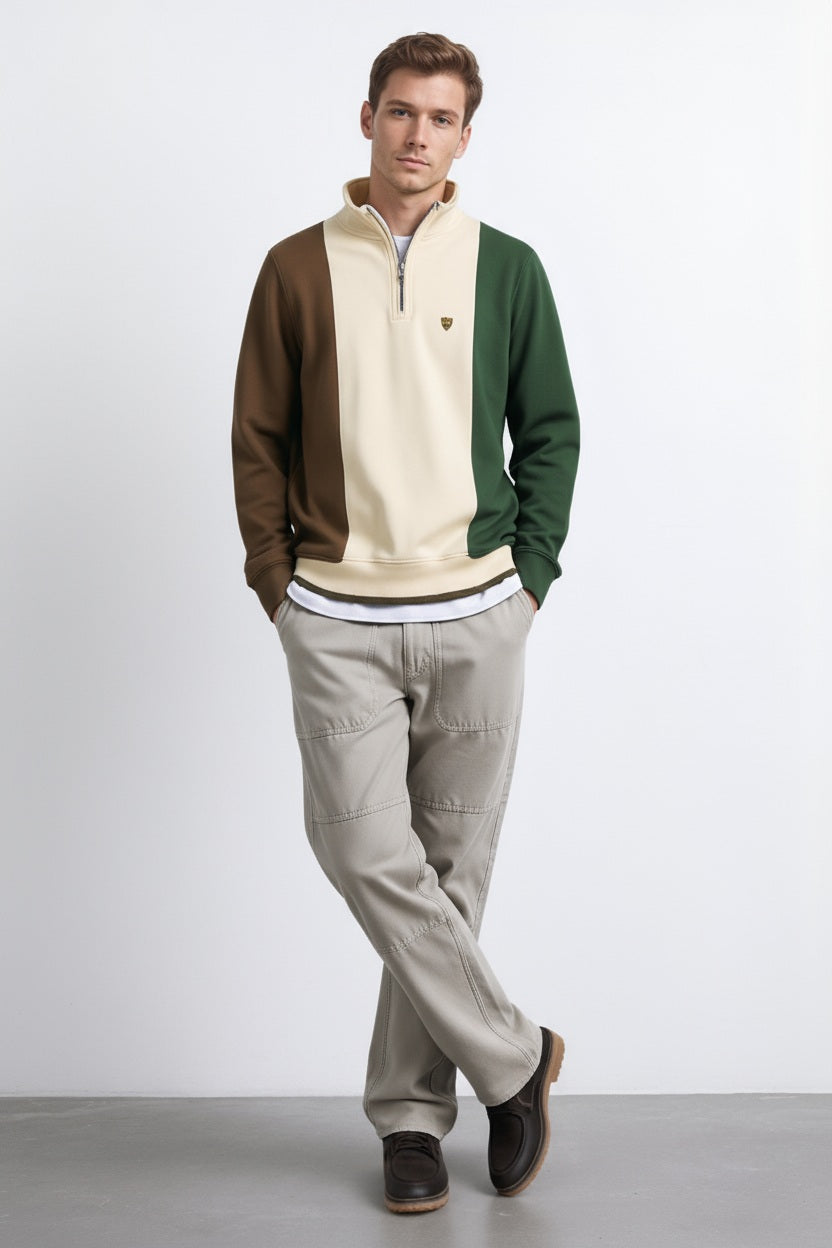 Octave Men Colourblocked Mandarin Neck Sweatshirt