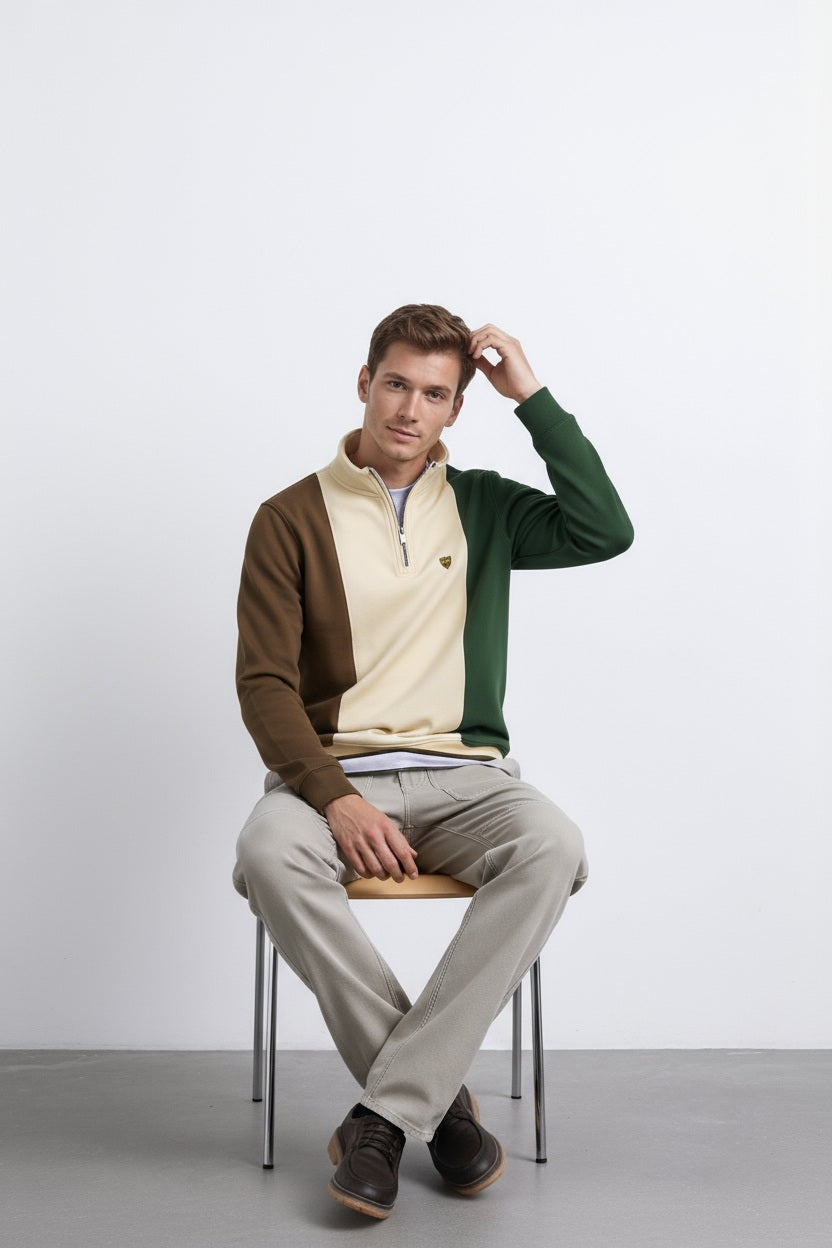 Octave Men Pristine Colourblocked Mandarin Neck Sweatshirt