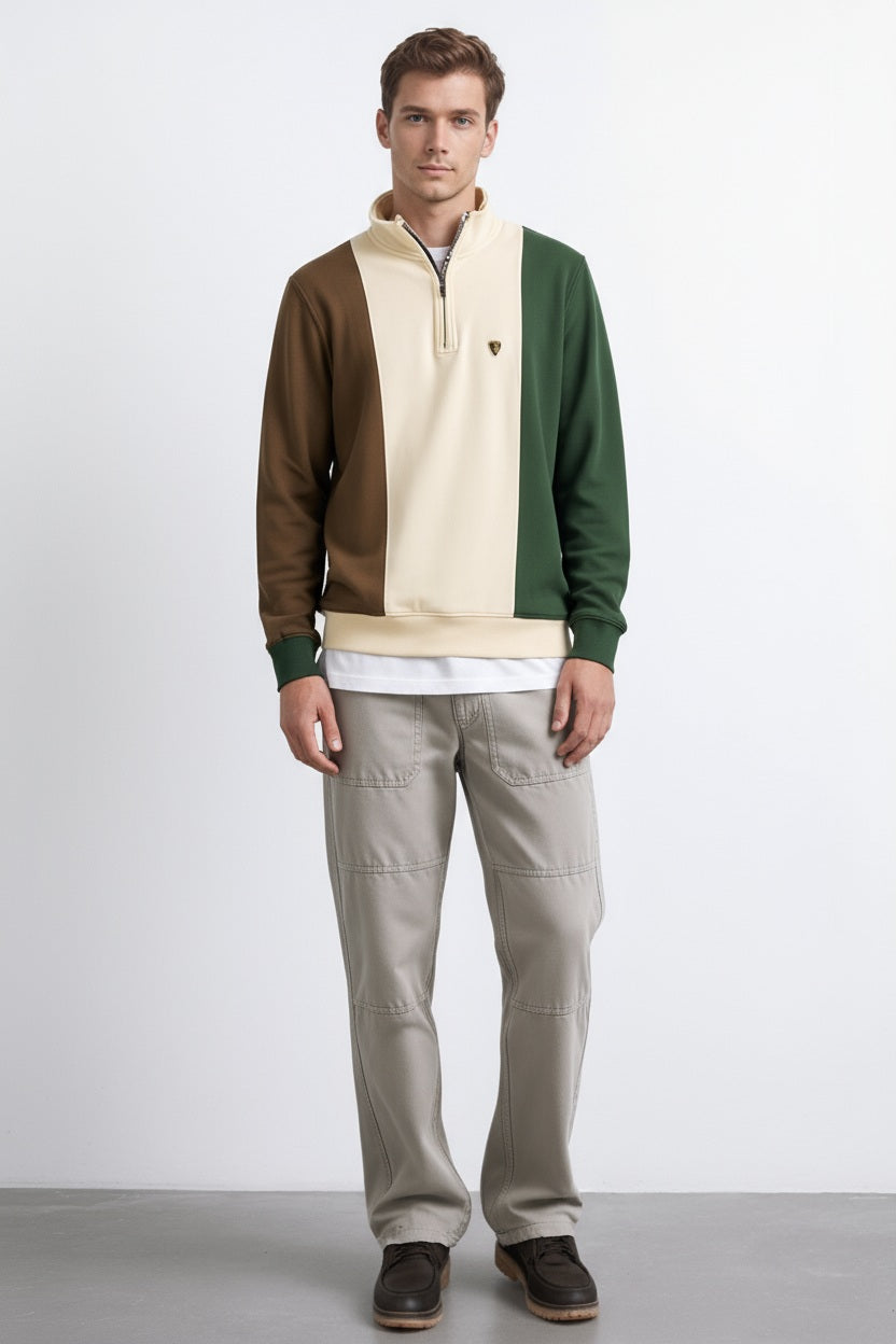 Octave Men Pristine Colourblocked Mandarin Neck Sweatshirt