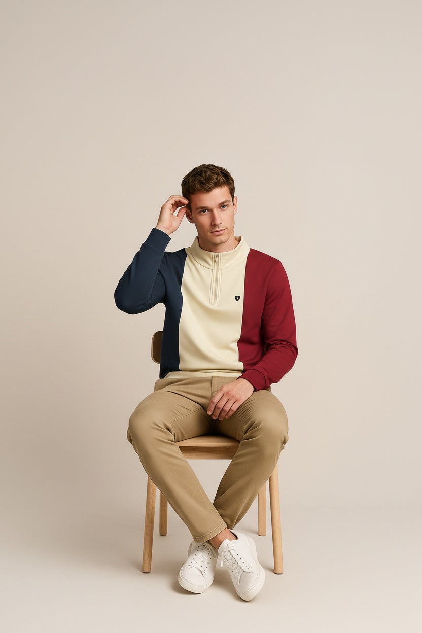 Octave Men Colourblocked Mandarin Neck Sweatshirt