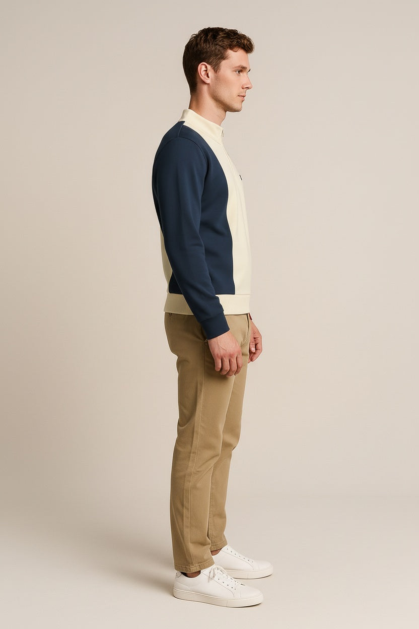 Octave Men Sand Colourblocked Mandarin Neck Sweatshirt