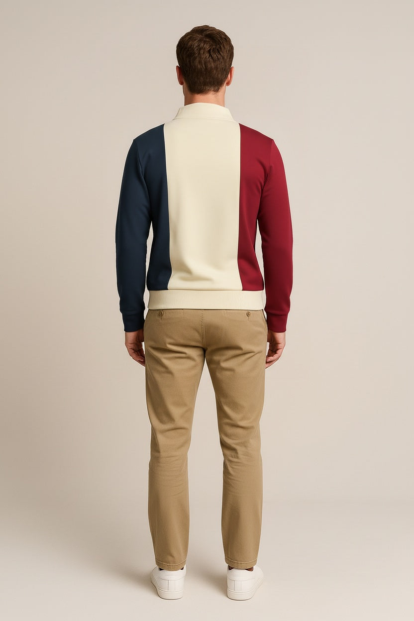 Octave Men Sand Colourblocked Mandarin Neck Sweatshirt