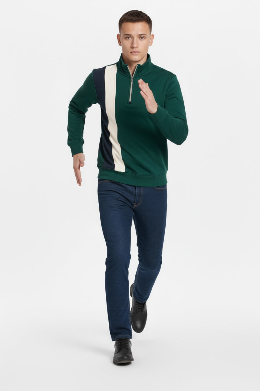 Octave Men Colourblocked Mandarin Neck Sweatshirt