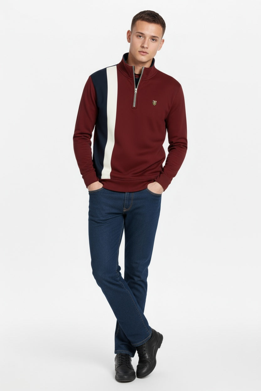 Octave Men Colourblocked Mandarin Neck Sweatshirt