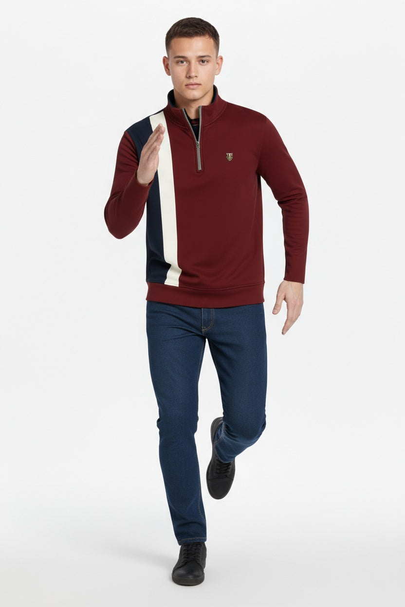 Octave Men Colourblocked Mandarin Neck Sweatshirt