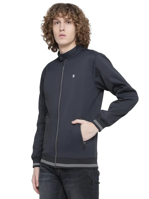 Octave Men Navy Blue Solid Fleece Sweatshirt