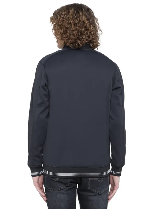 Octave Men Navy Blue Solid Fleece Sweatshirt