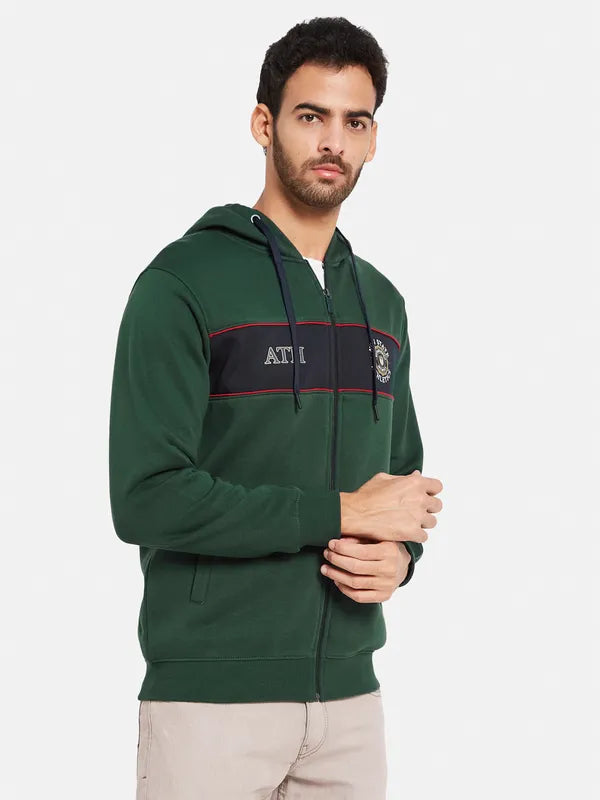 Octave Men Green Hooded Sweatshirt