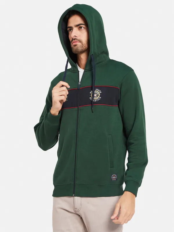 Octave Men Green Hooded Sweatshirt